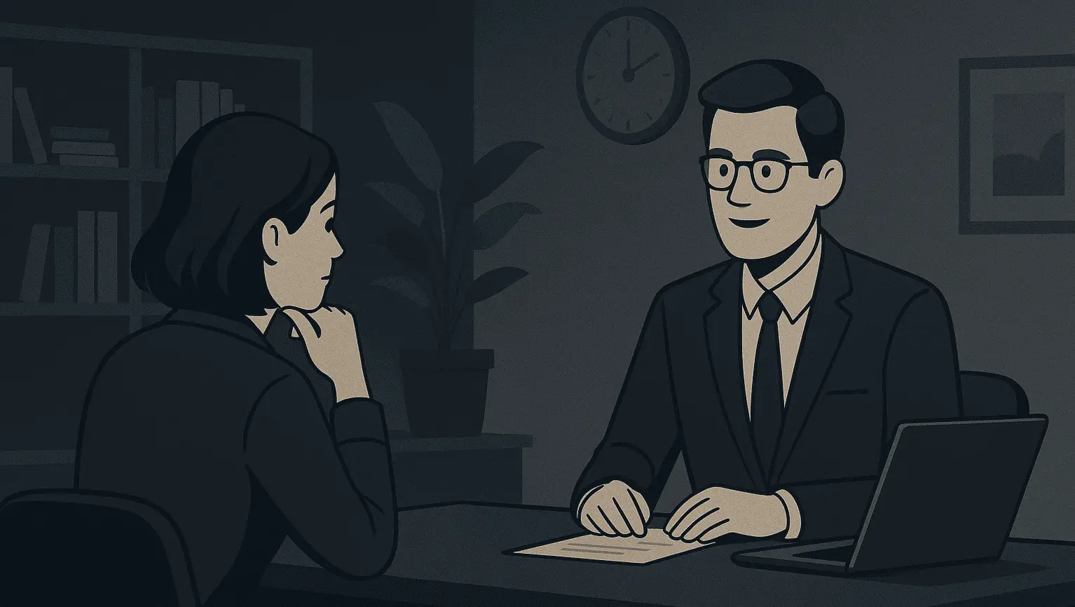 A person thinking about how to answer do you have any questions for us