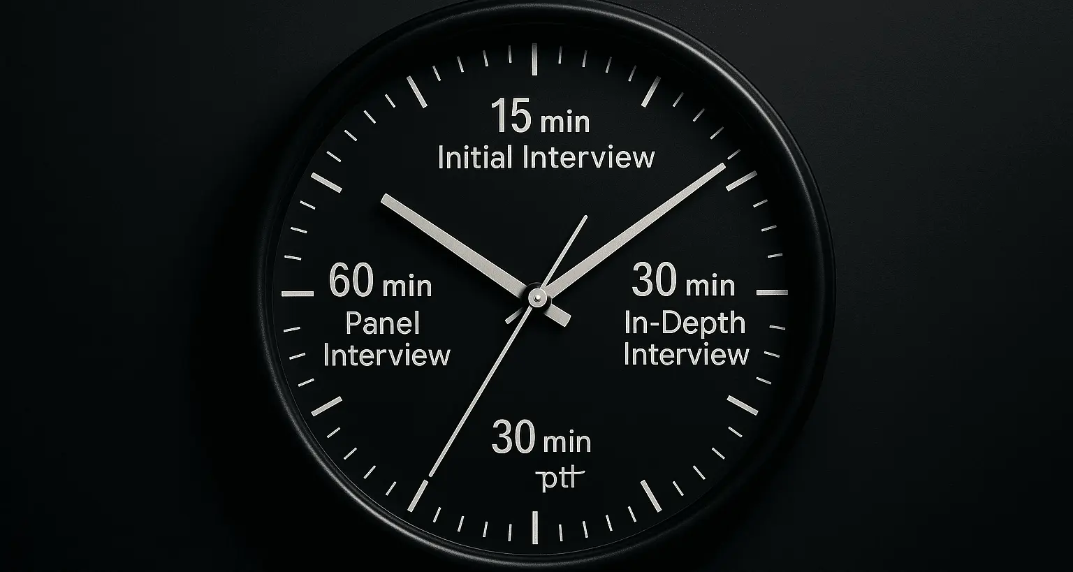 Clock showing interview duration times for different stages
