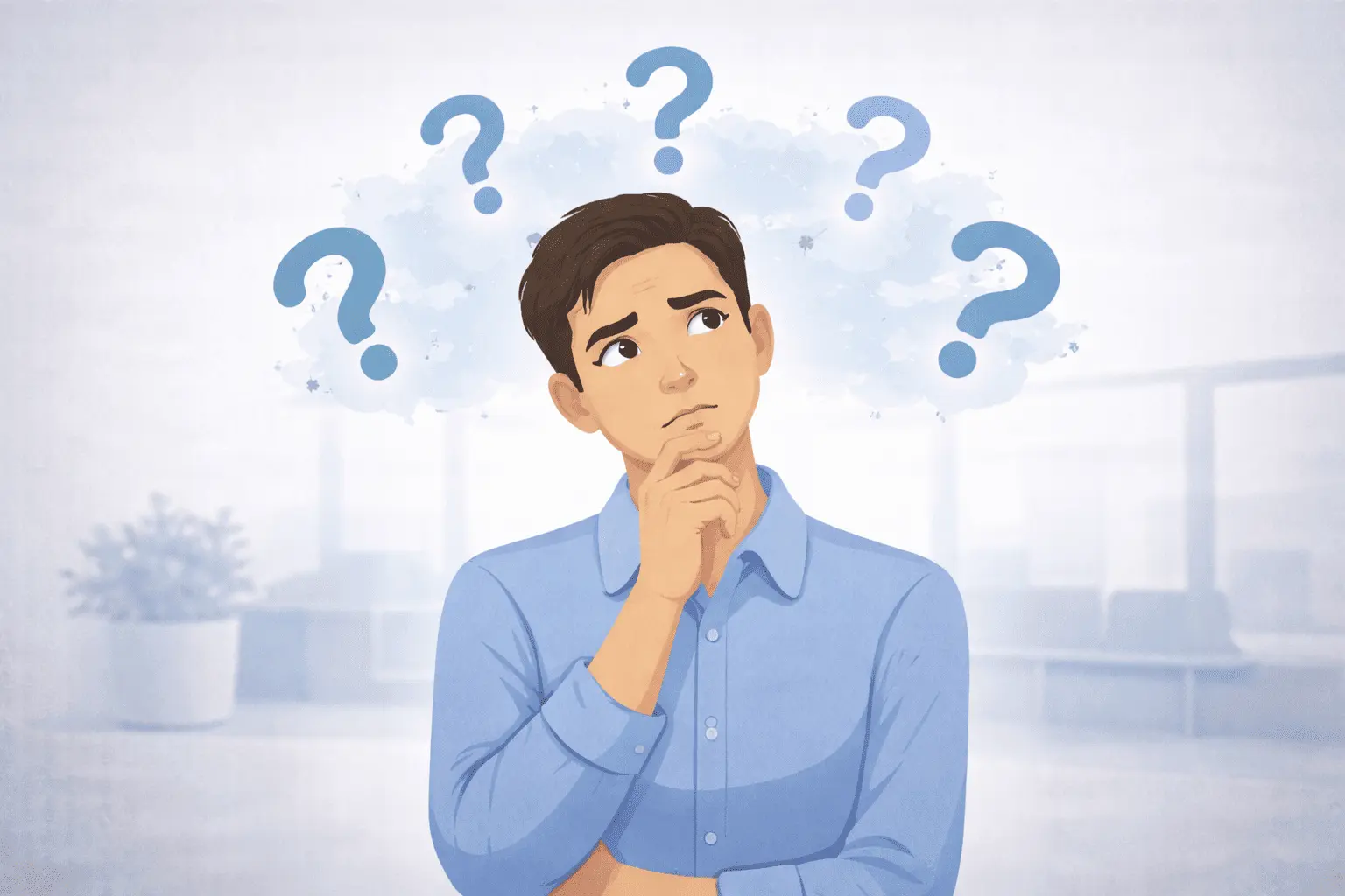 person with brain question marks around head