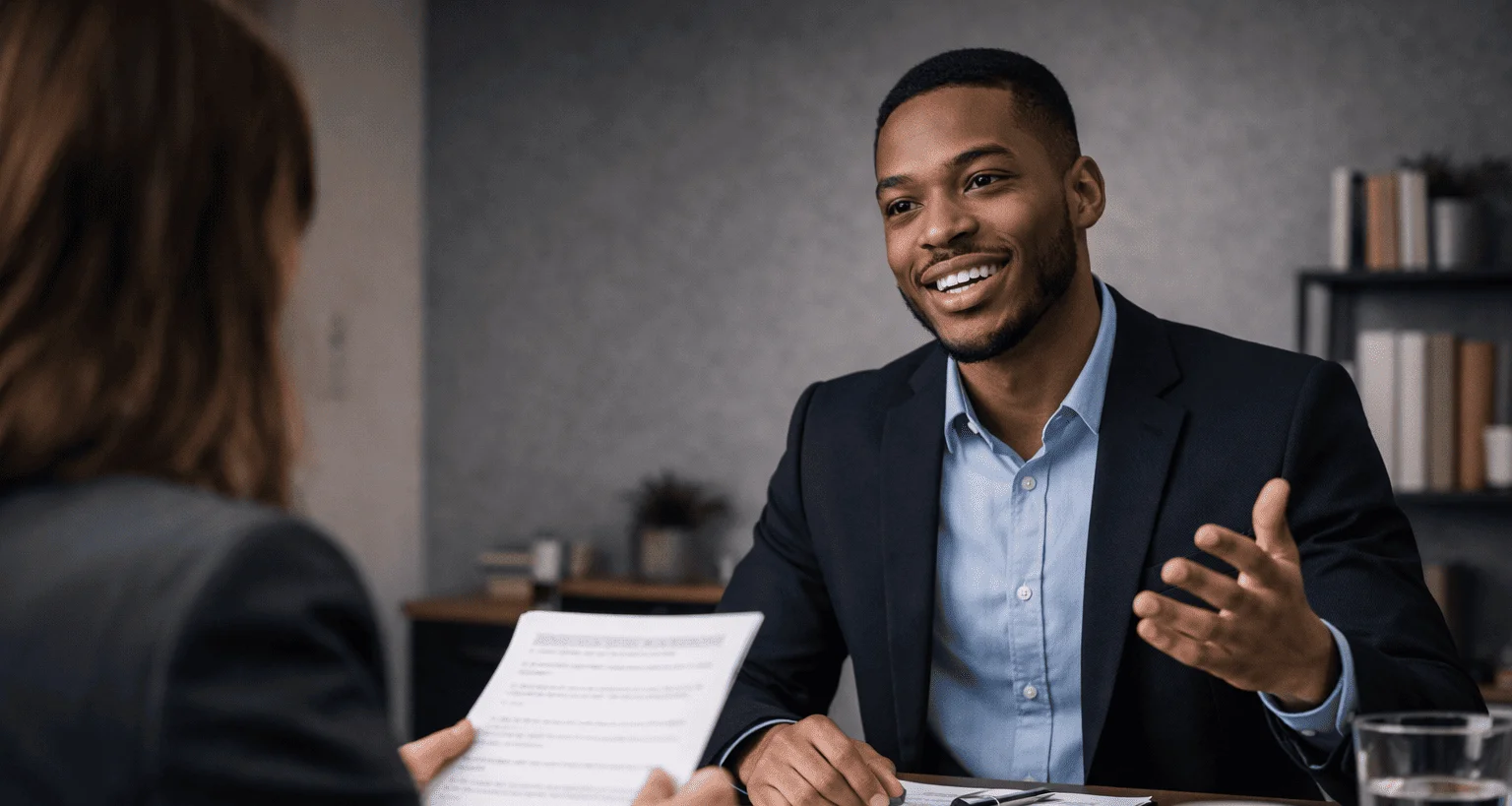 candidate confidently answering hr interview questions during a professional HR interview