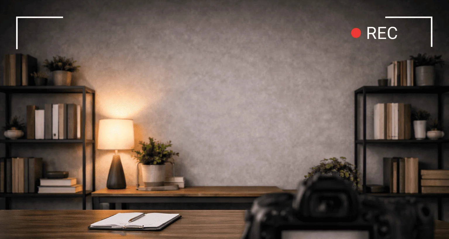 interview background setup with neutral wall lighting and camera framing