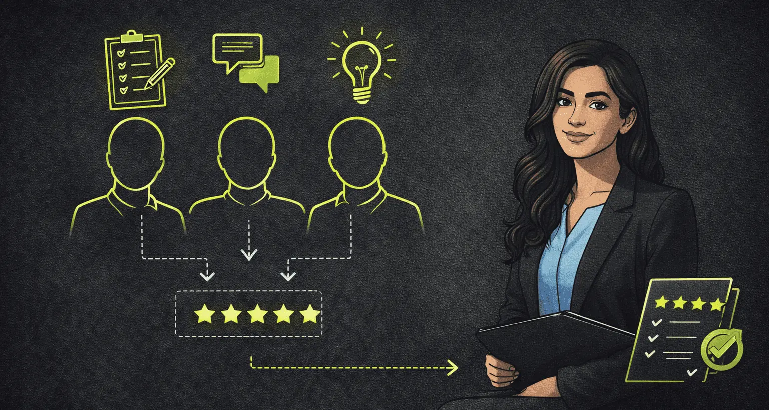 interview cast roles and evaluation beautiful woman candidate illustration