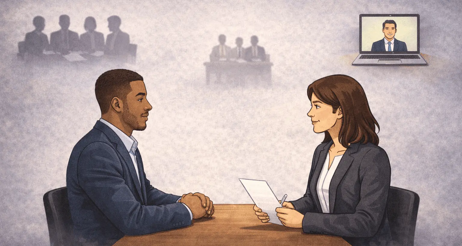 interview format types illustration showing different interview settings and structures