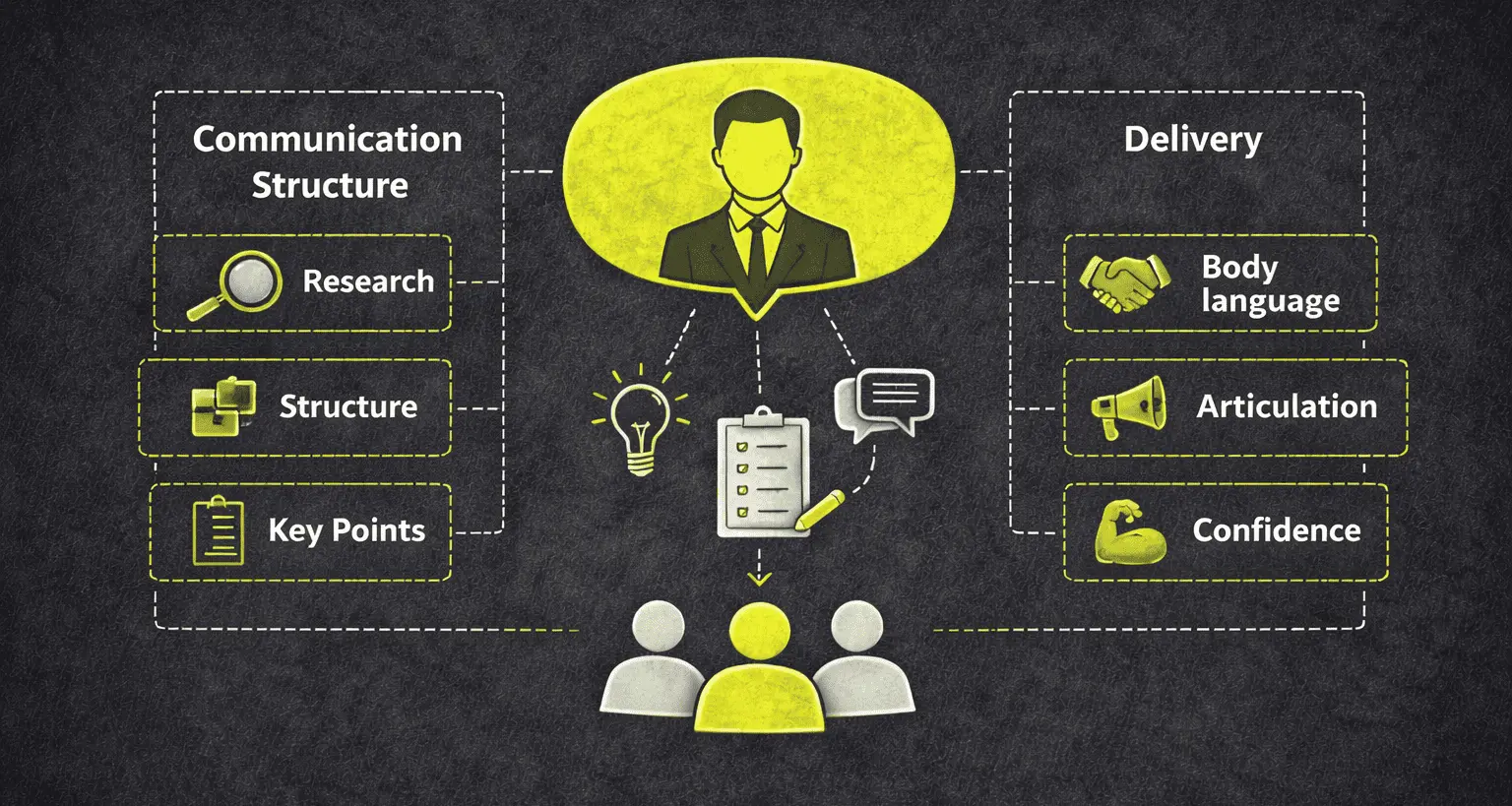 interview skills framework diagram showing communication structure and delivery