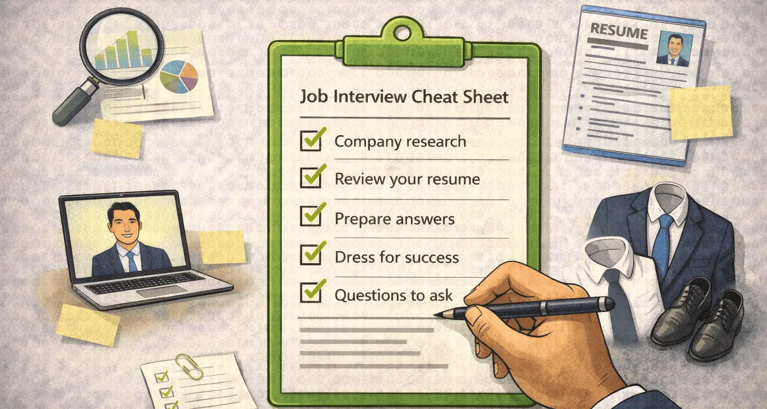 job interview cheat sheet preparation checklist layout