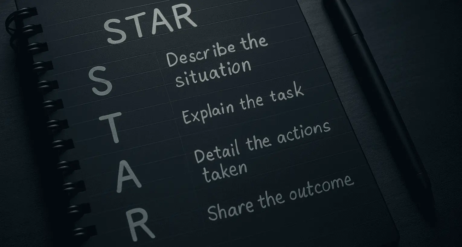 Notebook showing STAR interview method steps