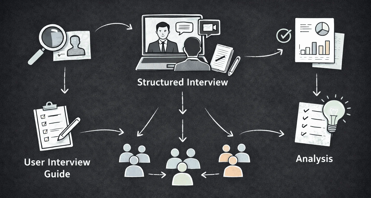 user interview research process and structured interview workflow diagram