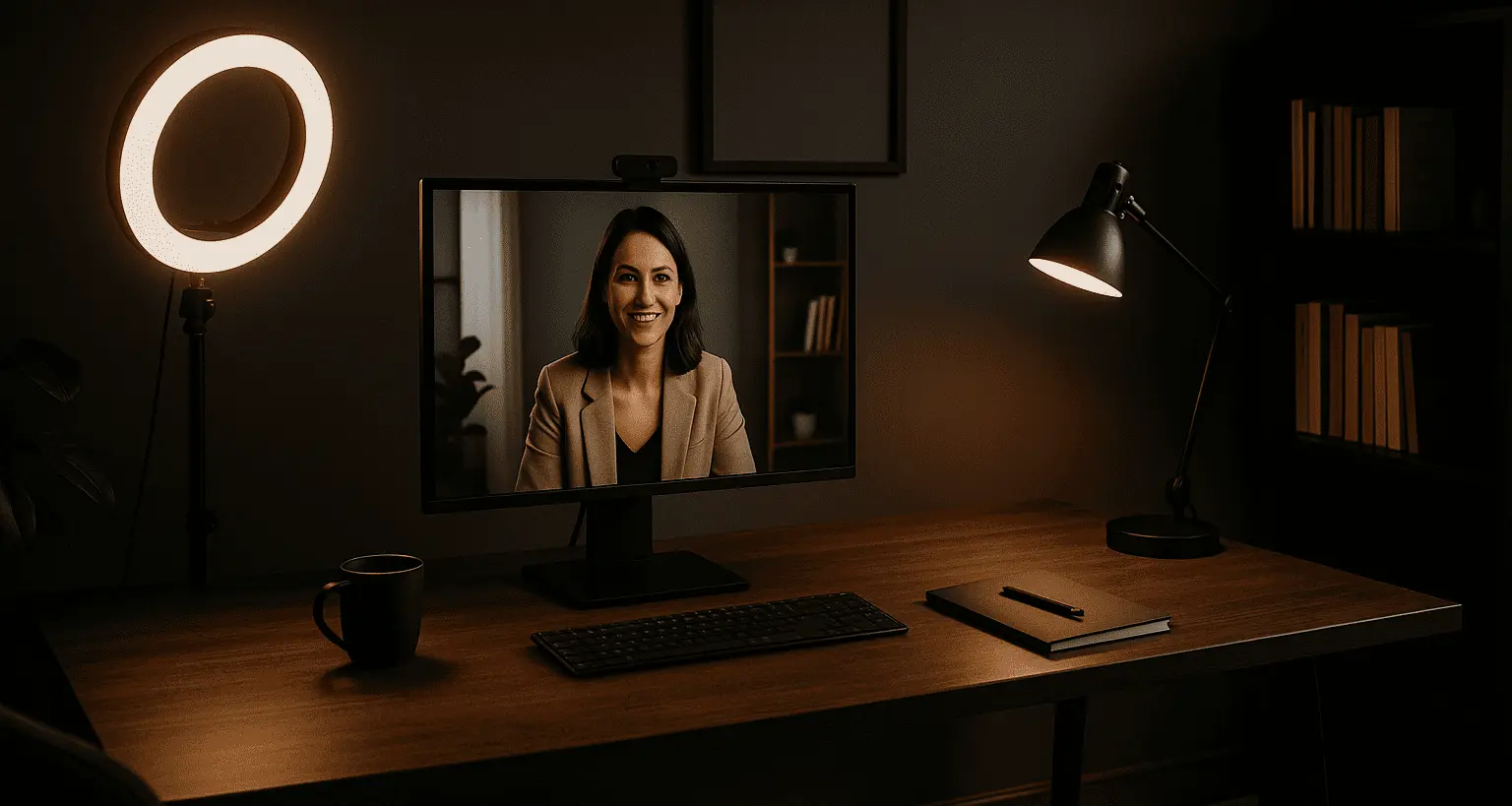 Home office setup optimized for virtual interviews