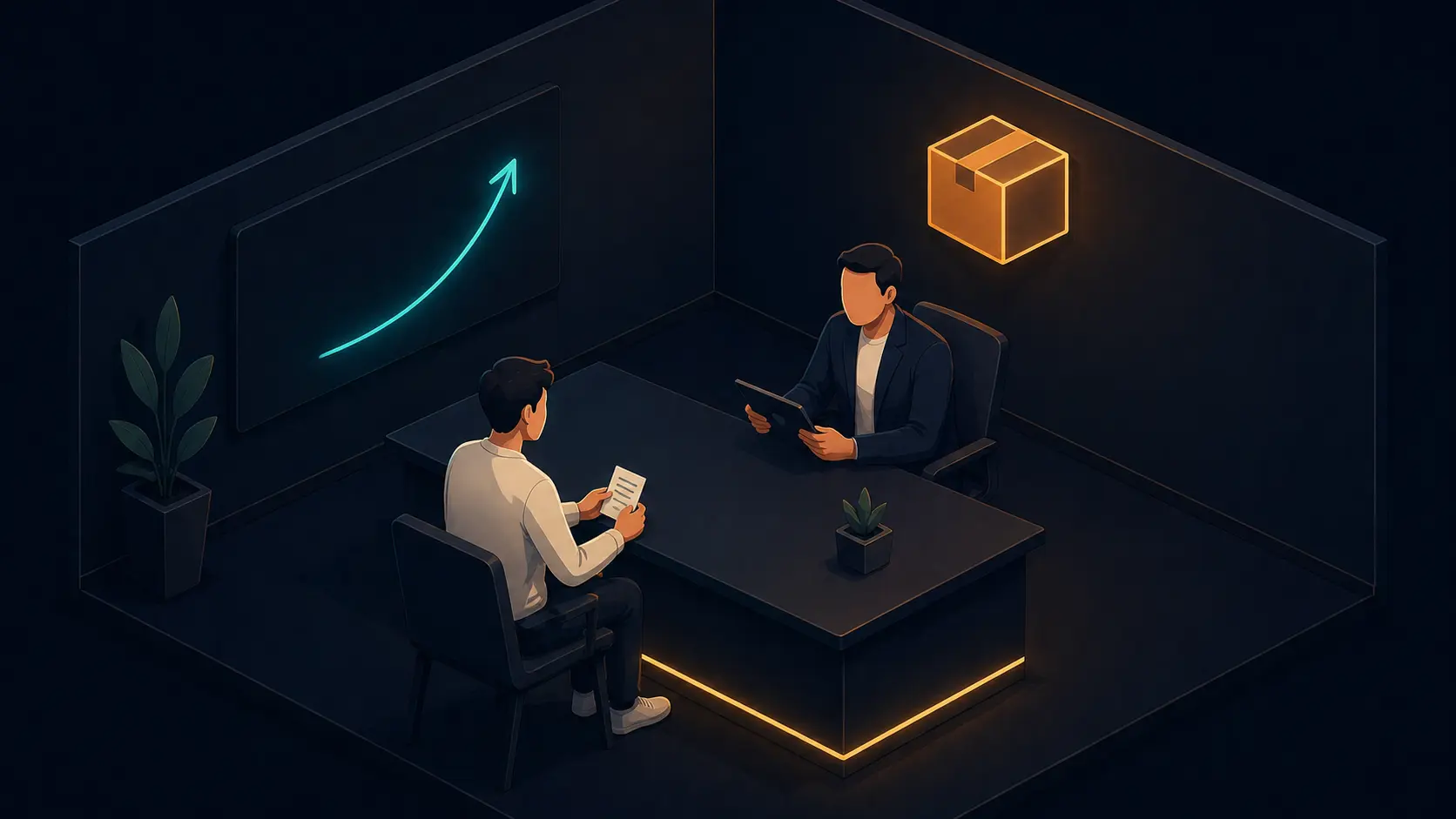 Candidate and interviewer facing each other preparing behavioral questions for Amazon mock interview