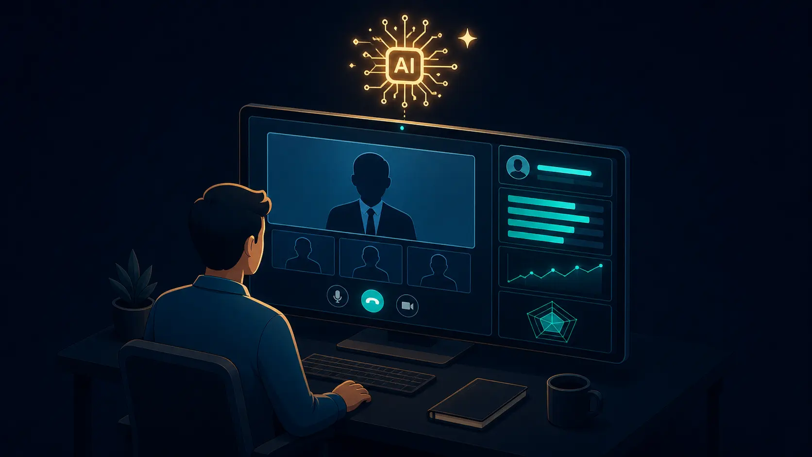 Job seeker using Careerflow AI mock interview with role-specific questions and feedback