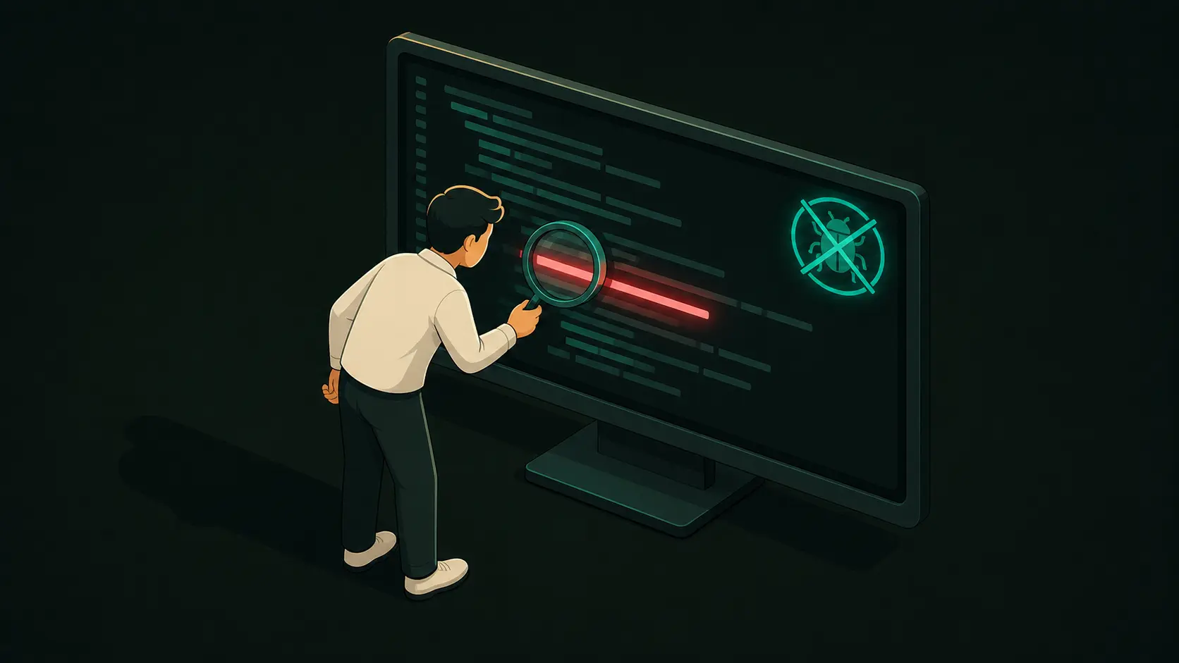 Software engineer debugging code during a technical interview practice session