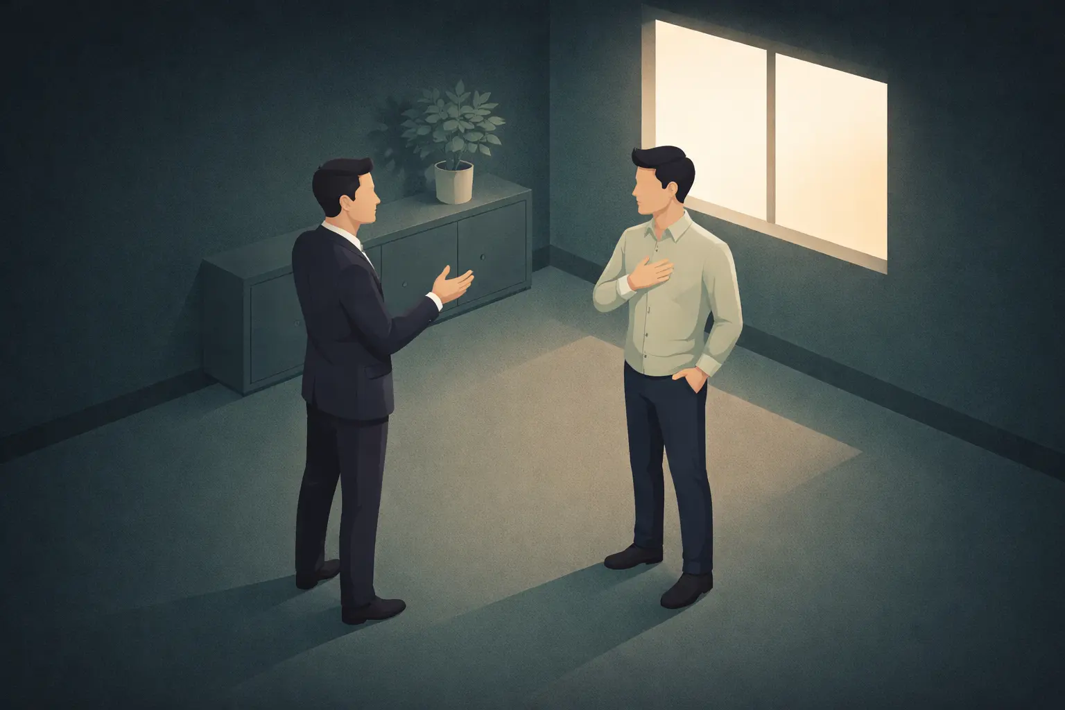 Ilustrasi interviewer dan kandidat melakukan dialog interview bahasa inggris 2 orang