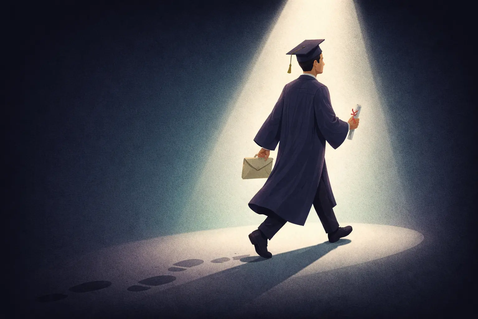 Ilustrasi fresh graduate menulis surat lamaran kerja pertama