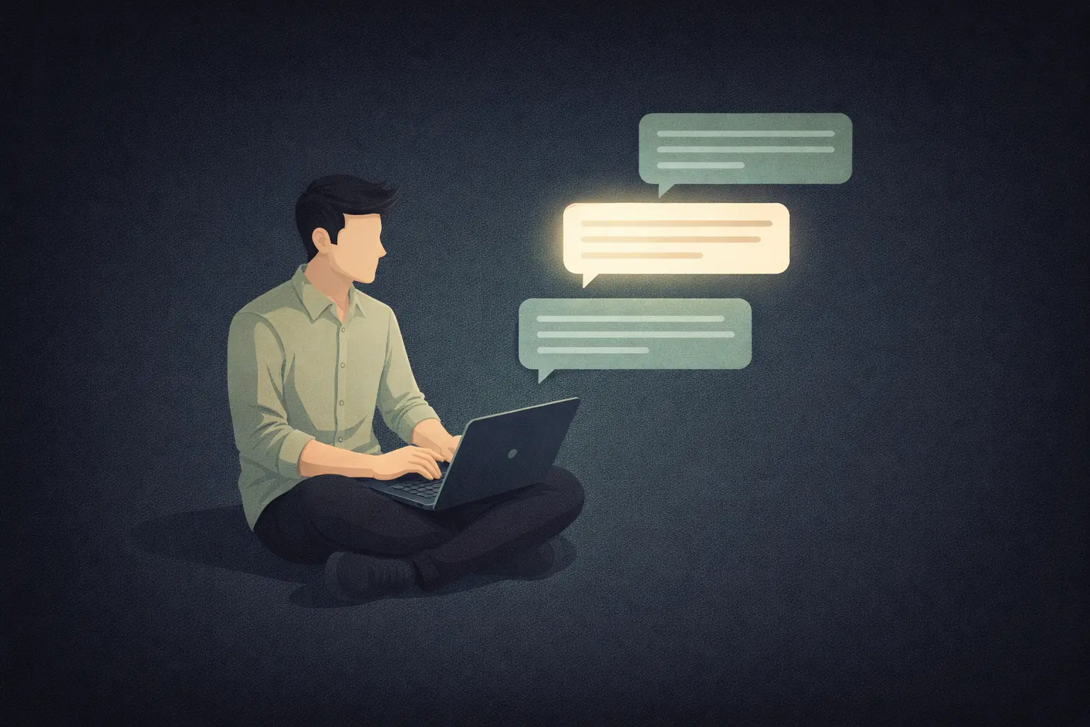 Ilustrasi menulis kata kata email lamaran kerja di laptop