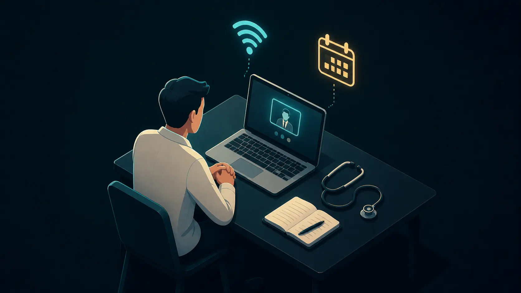 Physician assistant candidate using online platform with video call interface for mock interview practice