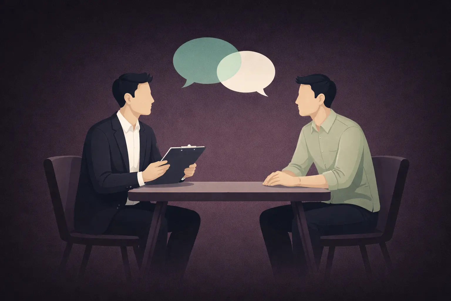 Dua profesional berlatih percakapan job interview bahasa inggris di kantor