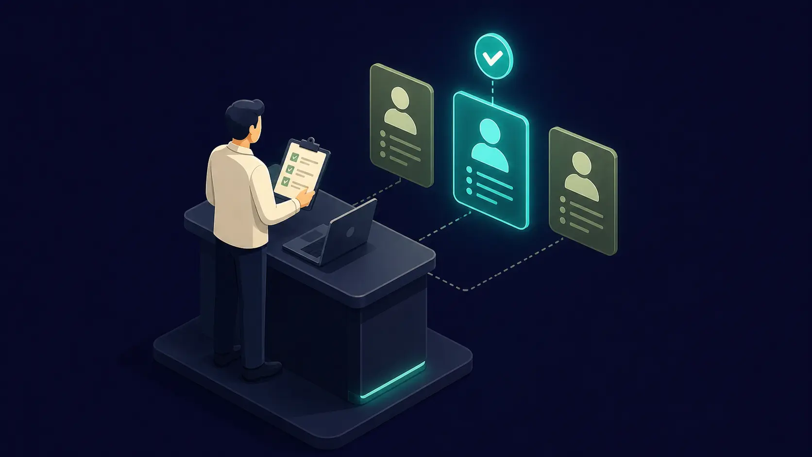 Recruiter conducting structured pre screening interview using checklist and scoring system