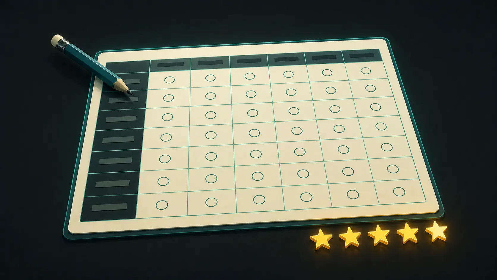 Evaluation rubric sheet with scoring grid used to assess candidate performance in mock interview